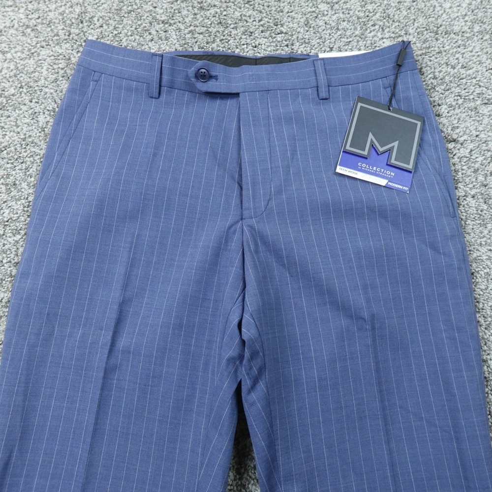 NEW Michael Strahan Pants Mens 30X32 Blue Pinstripe Wool Dress Chino Trouser